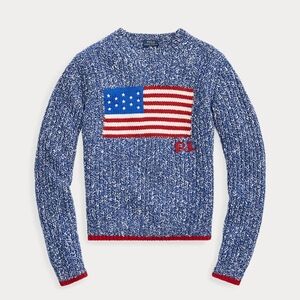 Polo by Ralph Lauren Blue and Red Flag Crewneck Sweater Size Medium